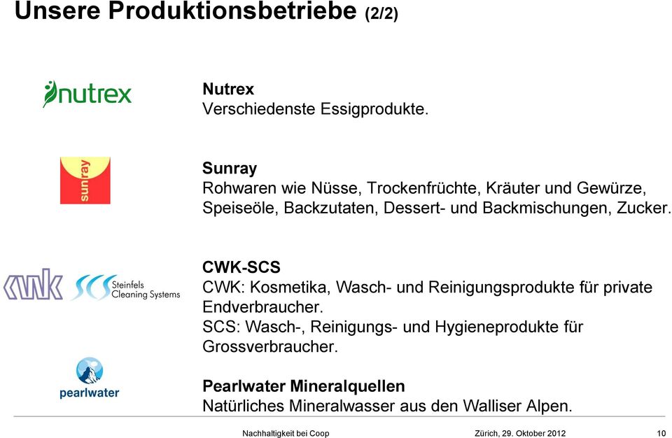 Backmischungen, Zucker. CWK-SCS CWK: Kosmetika, Wasch- und Reinigungsprodukte für private Endverbraucher.