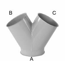 Hosenrohre mit A = B = C 600 mm, werden für Verbindung mit Spannringe (f.b) geliefert.