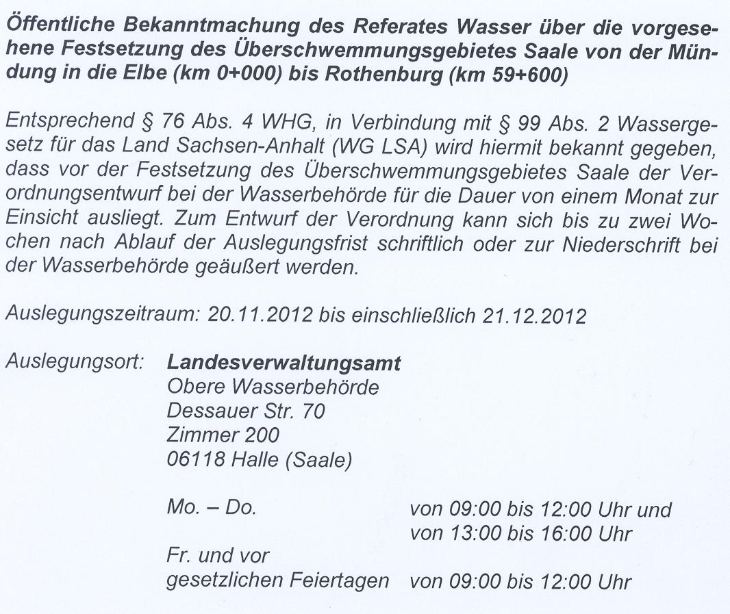 15. November 2012 Amtsblatt Nr. 34 Seite 9 Bekanntmachung des Landesverwaltungsamtes Impressum Amtsblatt für den Landkreis Saalekreis; im Internet unter: www.saalekreis.