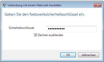 Verbindung mit einem Netzwerk herstellen Tragen Sie nun im Feld Sicherheitsschlüssel bitte Ihr selbst gewähltes