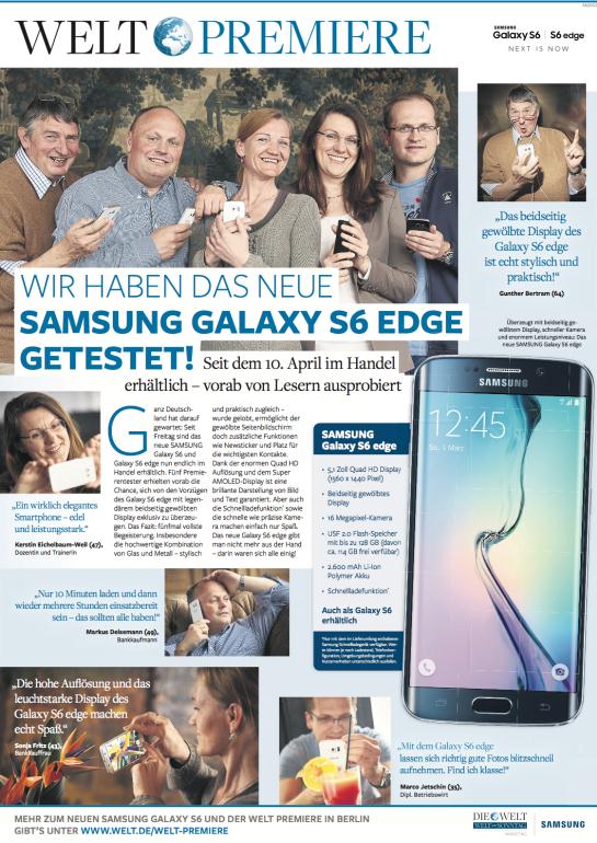 WELT PREMIERE Leser testen das neue Samsung Galaxy S6 Edge Im Journalisten-Club findet zwei Tage vor dem offiziellen Verkaufsstart der