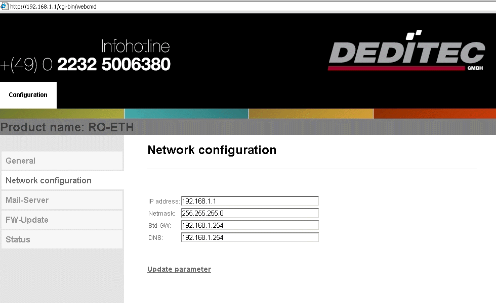 3.2. Konfiguration über den internen Web-Server des Moduls Das RO-ETH-Modul hat einen eigenen