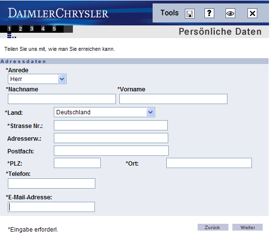 Online Formulare Daimler Chrysler Herzlich Willkommen bei DaimlerChrysler! Heute ist der erste Tag Ihrer Zukunft - starten Sie Online!