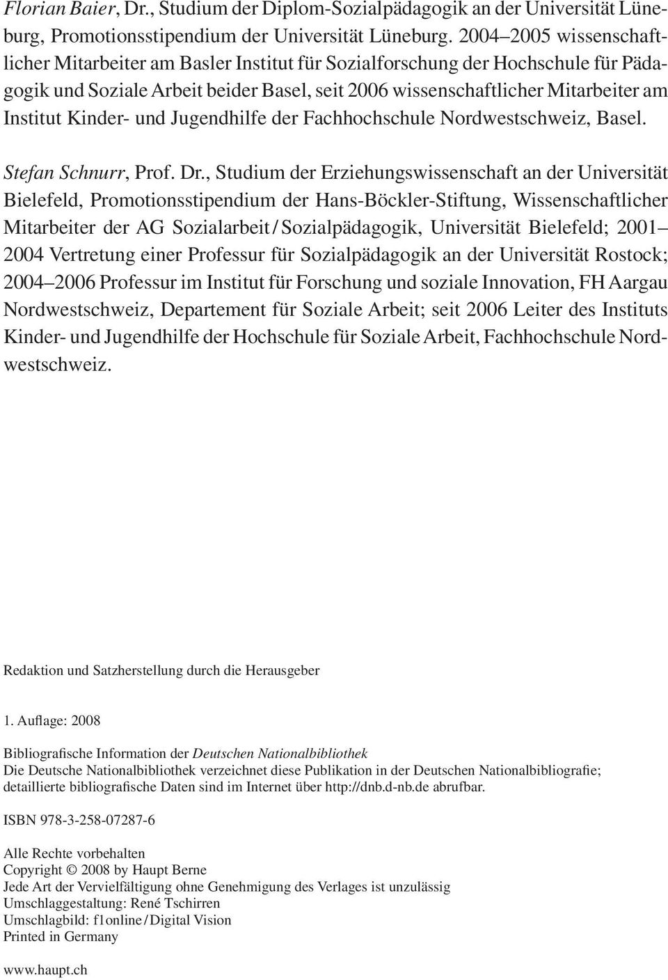Kinder- und Jugendhilfe der Fachhochschule Nordwestschweiz, Basel. Stefan Schnurr, Prof. Dr.