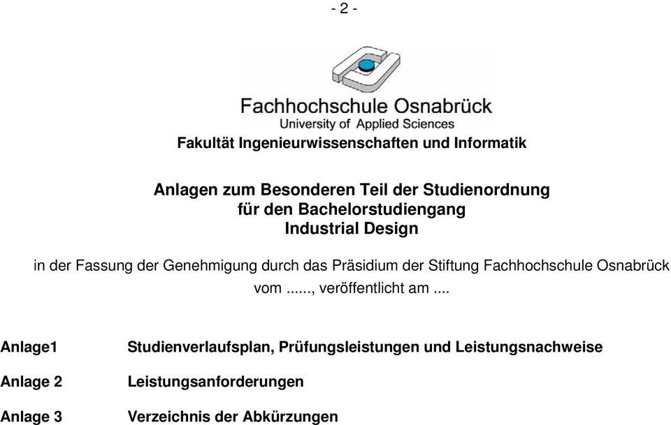 Stiftung Fachhochschule Osnabrück vom..., veröffentlicht am.