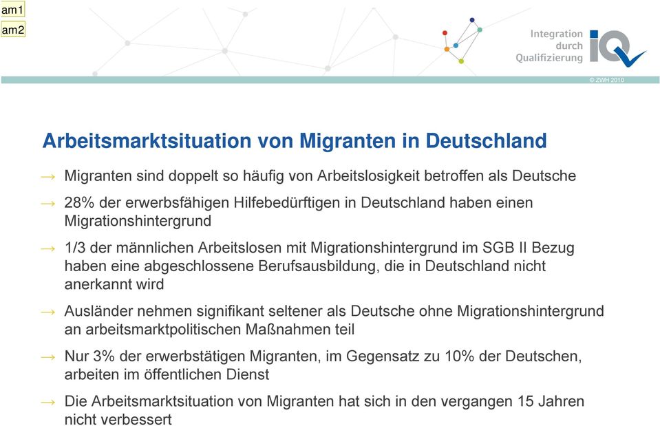 Berufsausbildung, die in Deutschland nicht anerkannt wird Ausländer nehmen signifikant seltener als Deutsche ohne Migrationshintergrund an arbeitsmarktpolitischen Maßnahmen