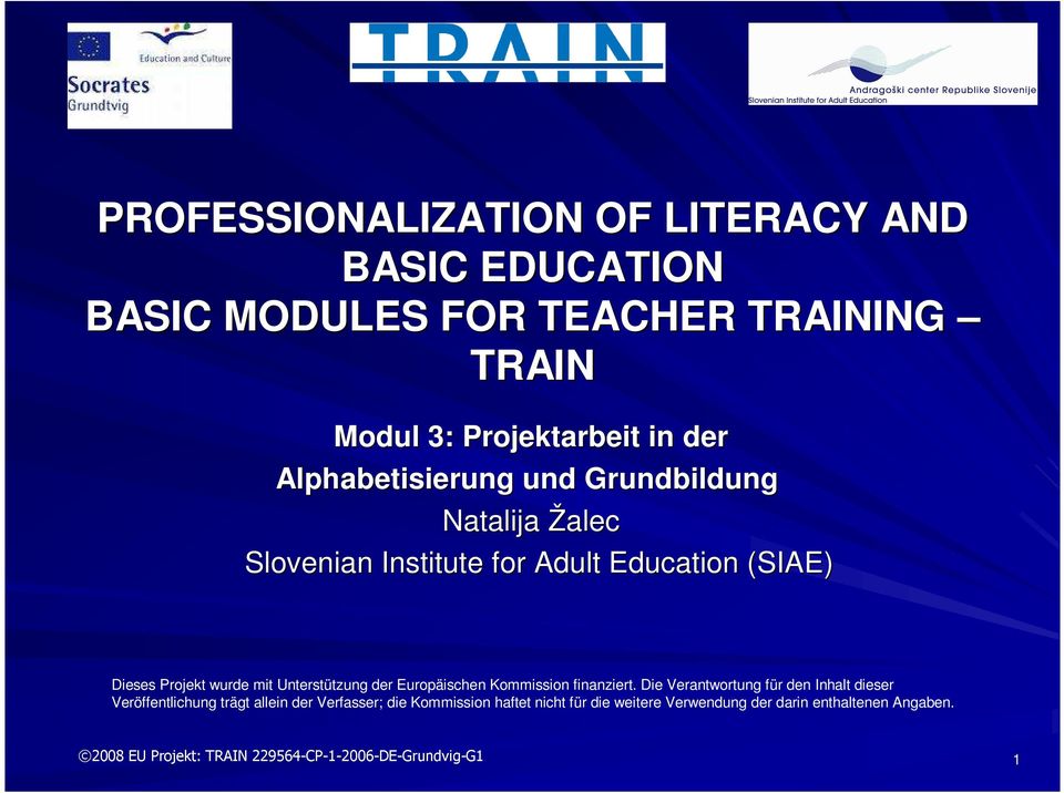 Institute for Adult Education (SIAE) Dieses Projekt wurde mit Unterstützung der Europäischen Kommission finanziert.