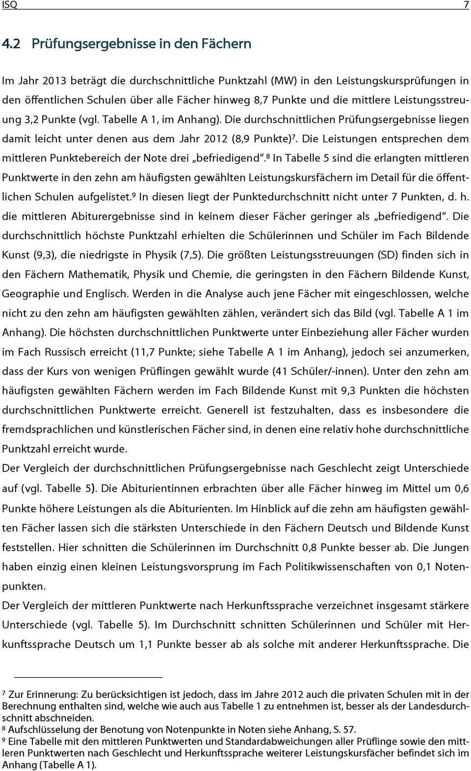 mittlere Leistungsstreuung 3,2 Punkte (vgl. Tabelle A 1, im Anhang). Die durchschnittlichen Prüfungsergebnisse liegen damit leicht unter denen aus dem Jahr 2012 (8,9 Punkte) 7.