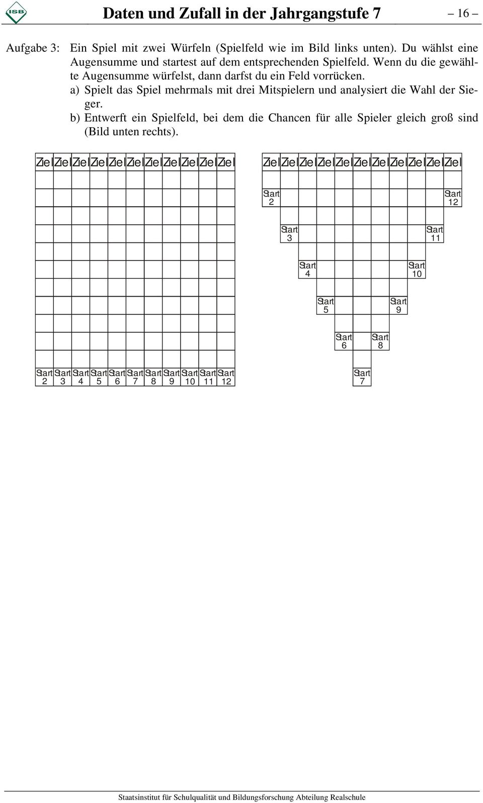 b) Entwerft ein Spielfeld, bei dem die Chancen für alle Spieler gleich groß sind (Bild unten rechts).