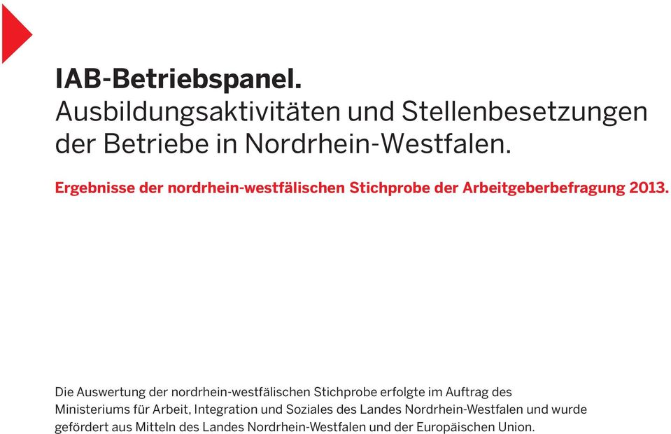 Die Auswertung der nordrhein-westfälischen Stichprobe erfolgte im Auftrag des Ministeriums für Arbeit,