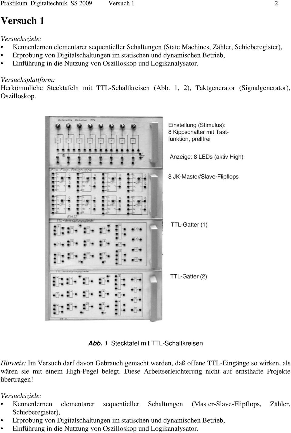 1, 2), Taktgenerator (Signalgenerator), Oszilloskop. Abb.