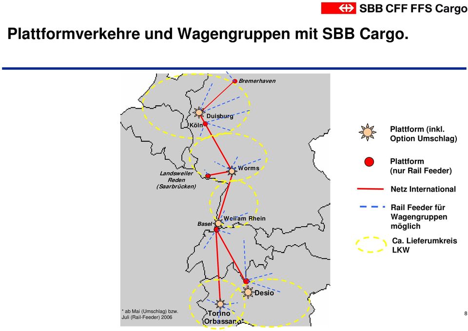 Option Umschlag) Landsweiler Reden (Saarbrücken) Basel Worms Worms Weil am Rhein Plattform (nur Rail Feeder)