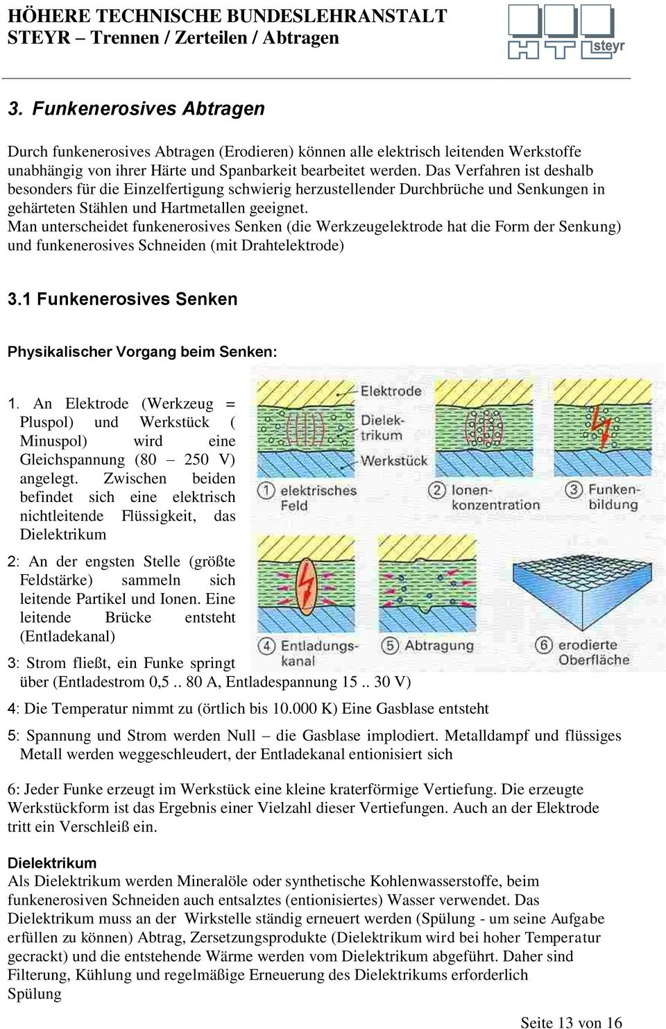 Man unterscheidet funkenerosives Senken (die Werkzeugelektrode hat die Form der Senkung) und funkenerosives Schneiden (mit Drahtelektrode) 3.