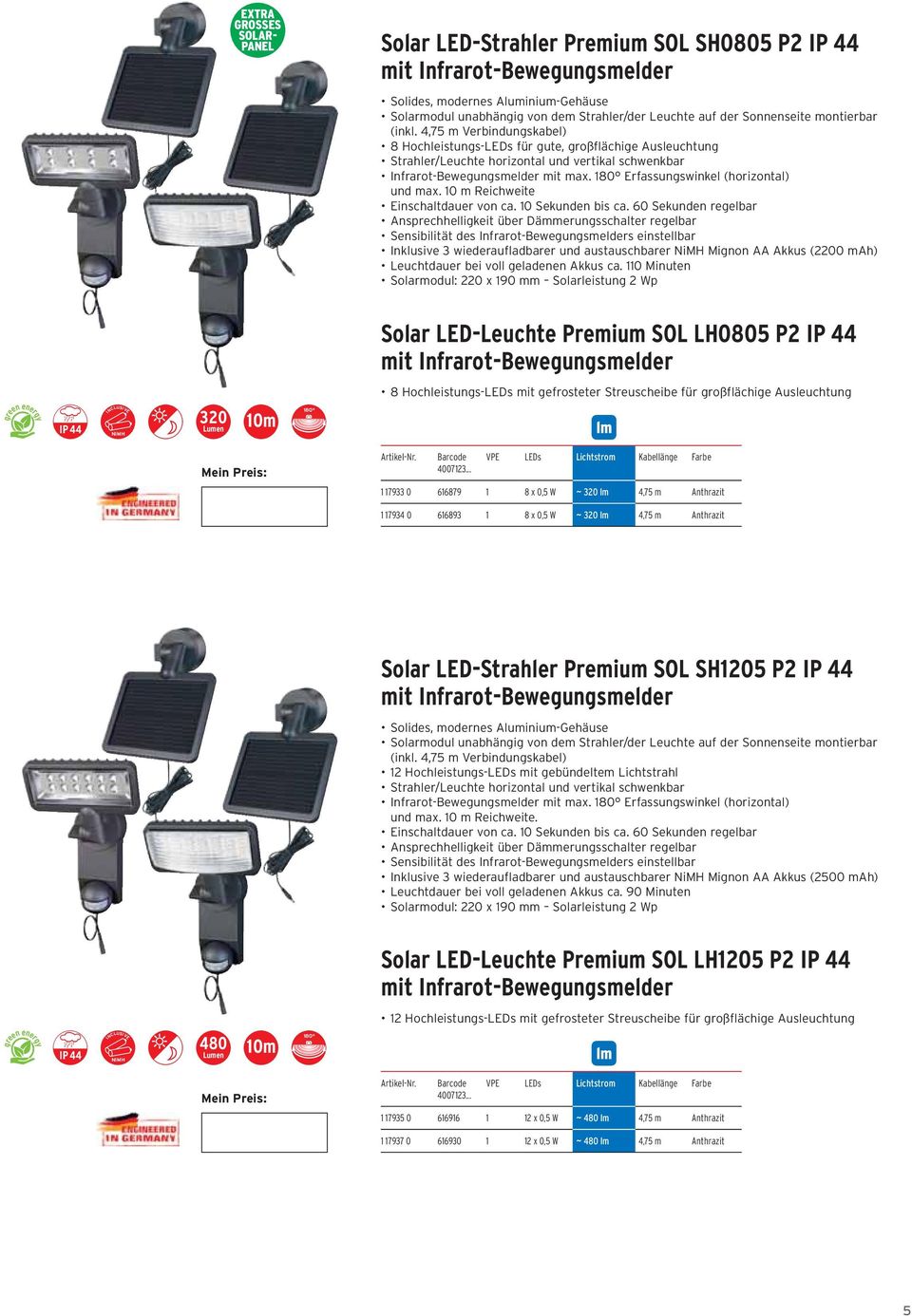 m Anthrazit Solar LED-Strahler Premium SOL SH1205 P2 Solar LED-Leuchte Premium SOL LH1205 P2 480 1 17935
