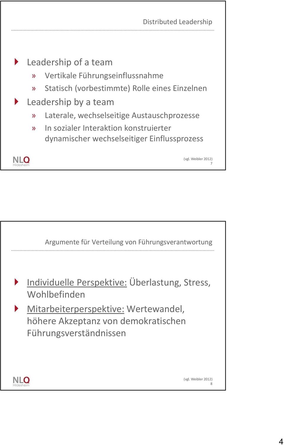 dynamischer wechselseitiger Einflussprozess 7 Argumente für Verteilung von Führungsverantwortung Individuelle