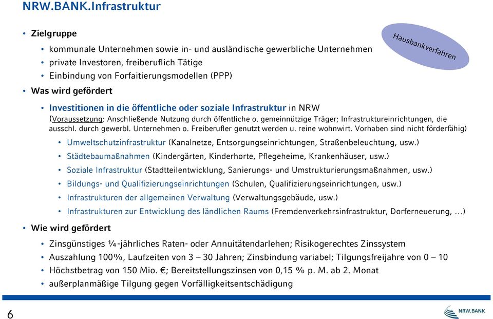 gefördert Investitionen in die öffentliche oder soziale Infrastruktur in NRW (Voraussetzung: Anschließende Nutzung durch öffentliche o. gemeinnützige Träger; Infrastruktureinrichtungen, die ausschl.