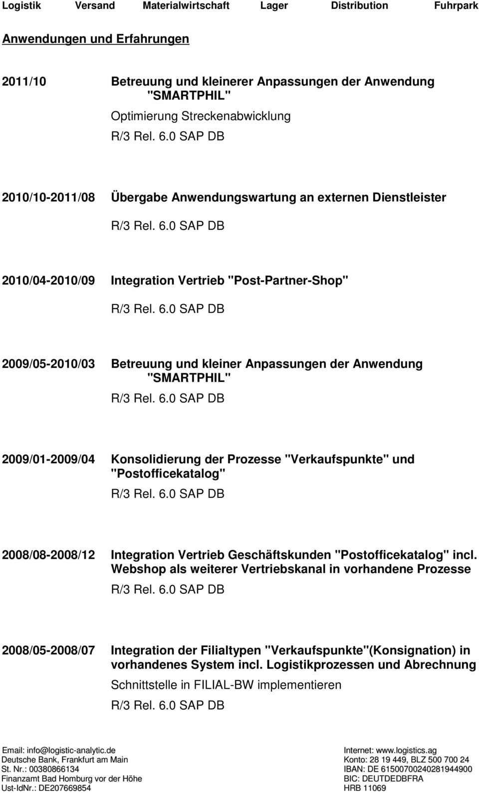 Konsolidierung der Prozesse "Verkaufspunkte" und "Postofficekatalog" 2008/08-2008/12 Integration Vertrieb Geschäftskunden "Postofficekatalog" incl.