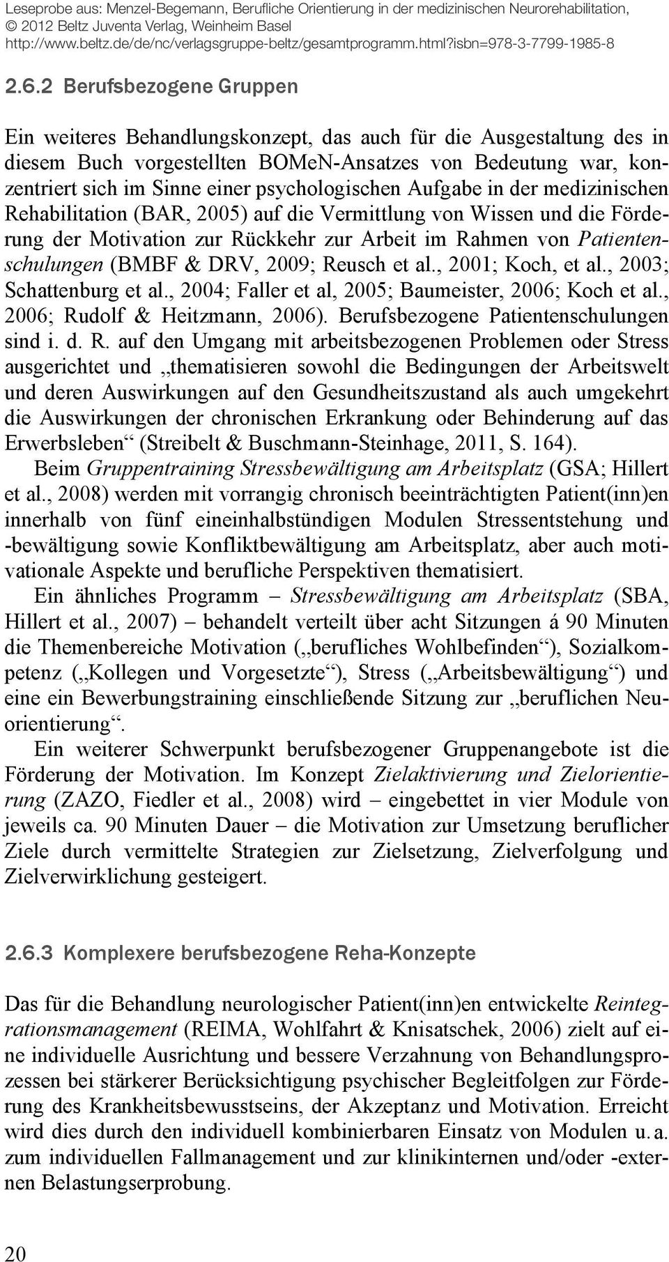 & DRV, 2009; Reusch et al., 2001; Koch, et al., 2003; Schattenburg et al., 2004; Faller et al, 2005; Baumeister, 2006; Koch et al., 2006; Rudolf & Heitzmann, 2006).