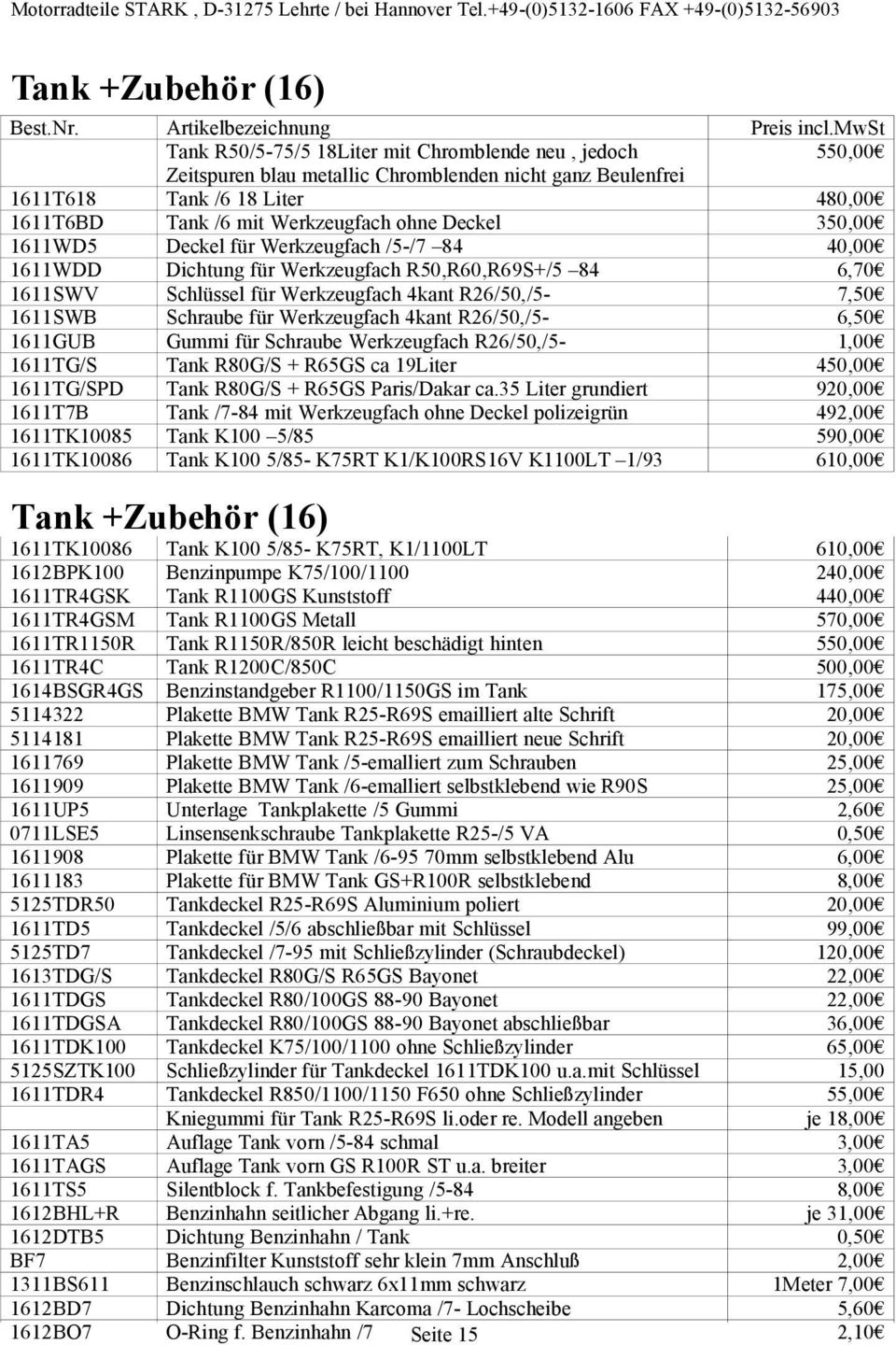 metallic Chromblenden nicht ganz Beulenfrei Tank /6 18 Liter Tank /6 mit Werkzeugfach ohne Deckel Deckel für Werkzeugfach /5-/7 84 Dichtung für Werkzeugfach R50,R60,R69S+/5 84 Schlüssel für