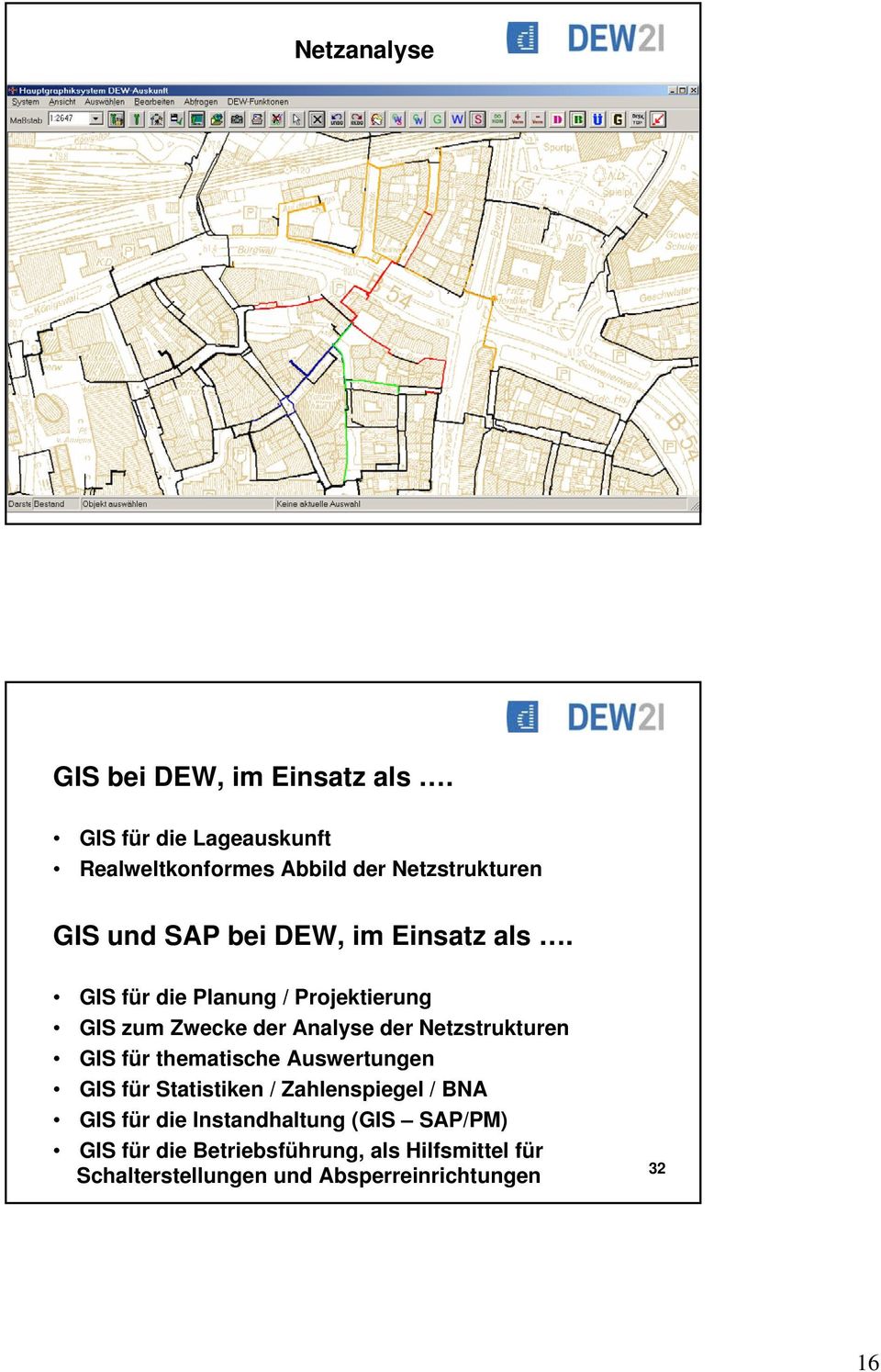 GIS für die Planung / Projektierung GIS zum Zwecke der Analyse der Netzstrukturen GIS für thematische