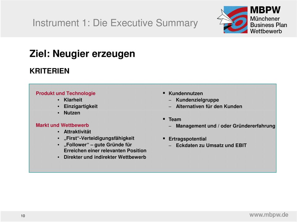 für Erreichen einer relevanten Position Direkter und indirekter Wettbewerb Kundennutzen Kundenzielgruppe