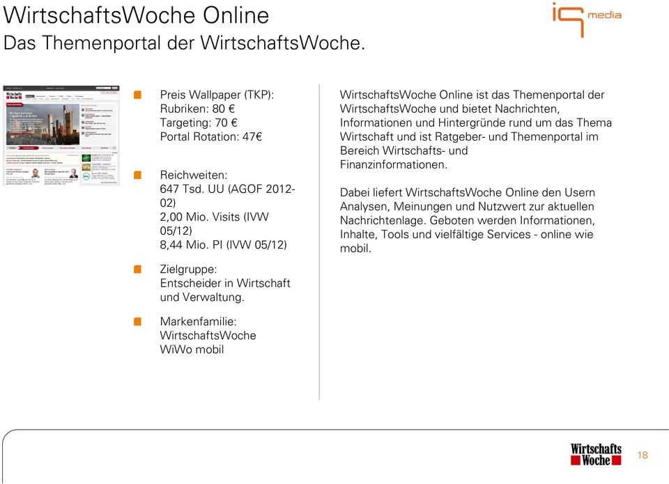 WirtschaftsWoche Online ist das Themenportal der WirtschaftsWoche und bietet Nachrichten, Informationen und Hintergründe rund um das Thema Wirtschaft und ist Ratgeber- und Themenportal im