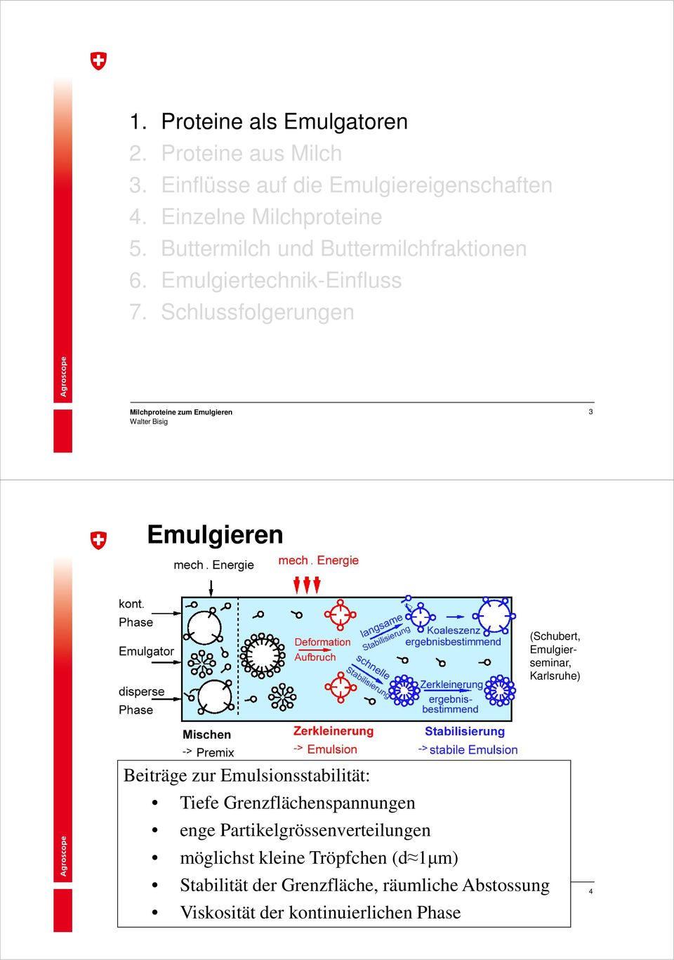 Schlussfolgerungen 3 Emulgieren (Schubert, Emulgierseminar, Karlsruhe) Beiträge zur Emulsionsstabilität: Tiefe
