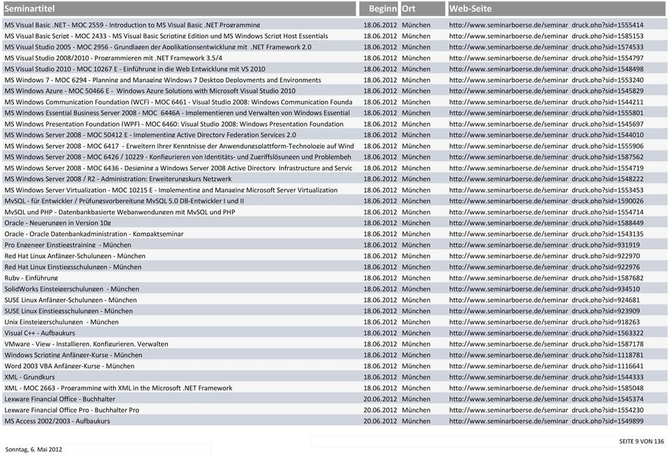 sid=1585153 MS Visual Studio 2005 - MOC 2956 - Grundlagen der Applikationsentwicklung mit.net Framework 2.0 18.06.2012 München http://www.seminarboerse.de/seminar_druck.php?