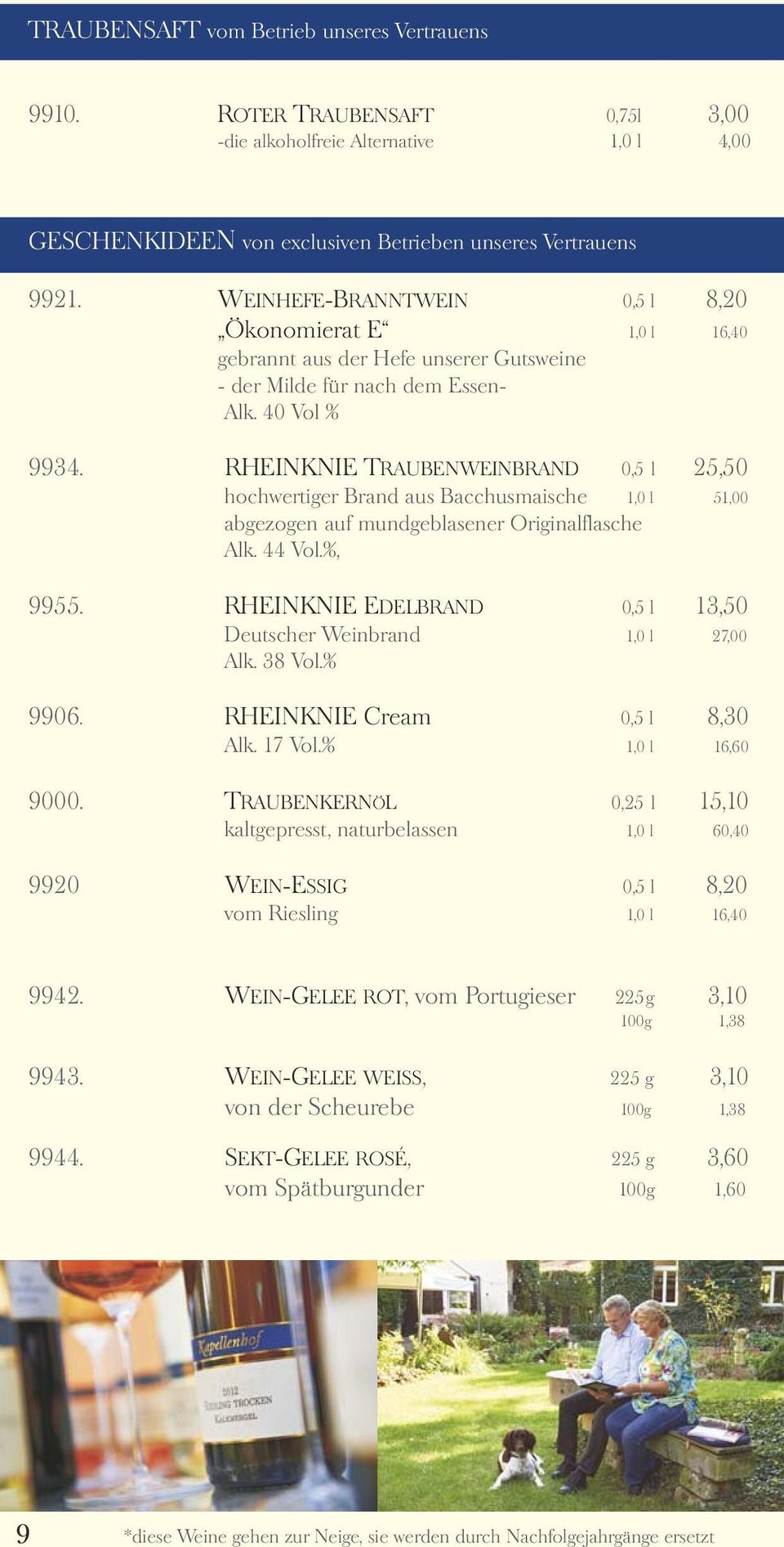 WEINHEFE-BRANNTWEIN Ökonomierat E gebrannt aus der Hefe unserer Gutsweine - der Milde für nach dem Essen- Alk. 40 Vol % 0,5 l 8,20 1,0 l 16,40 9934.