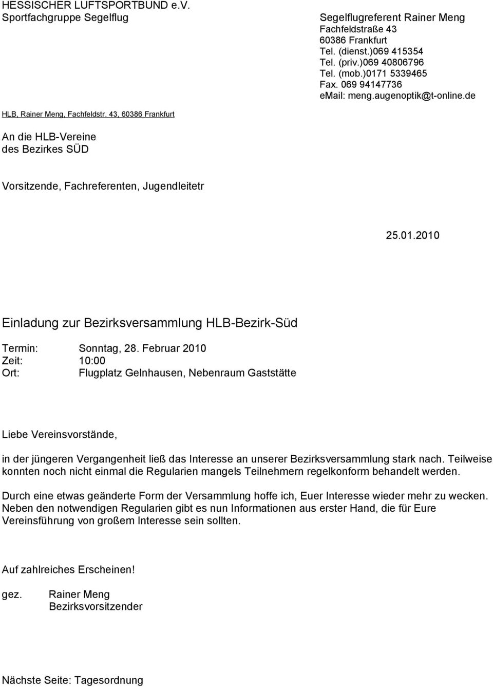 2010 Einladung zur Bezirksversammlung HLB-Bezirk-Süd Termin: Sonntag, 28.