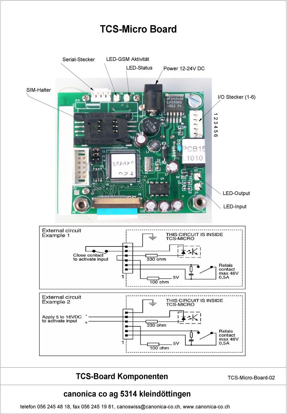Komponenten TCS-Micro-Board-02 canonica co ag 5314 kleindöttingen telefon