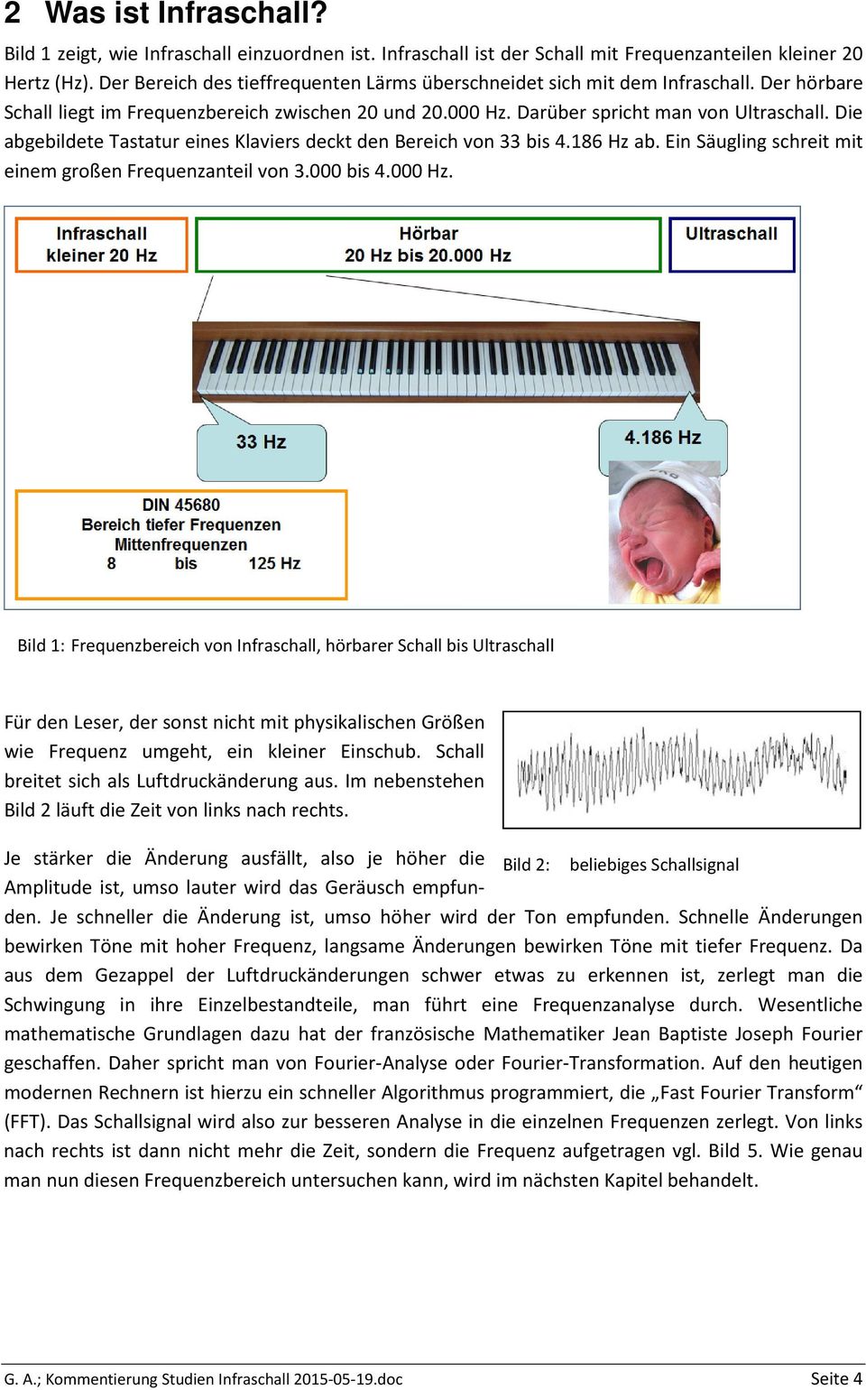 Die abgebildete Tastatur eines Klaviers deckt den Bereich von 33 bis 4.186 Hz ab. Ein Säugling schreit mit einem großen Frequenzanteil von 3.000 bis 4.000 Hz.