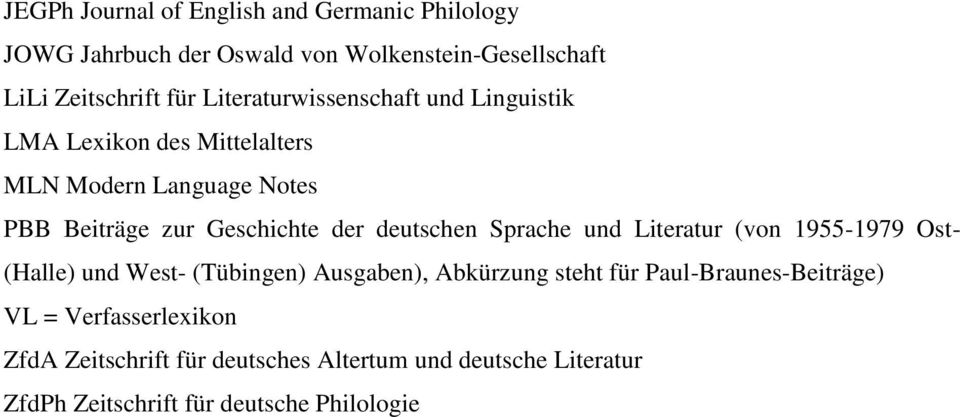 deutschen Sprache und Literatur (von 1955-1979 Ost- (Halle) und West- (Tübingen) Ausgaben), Abkürzung steht für