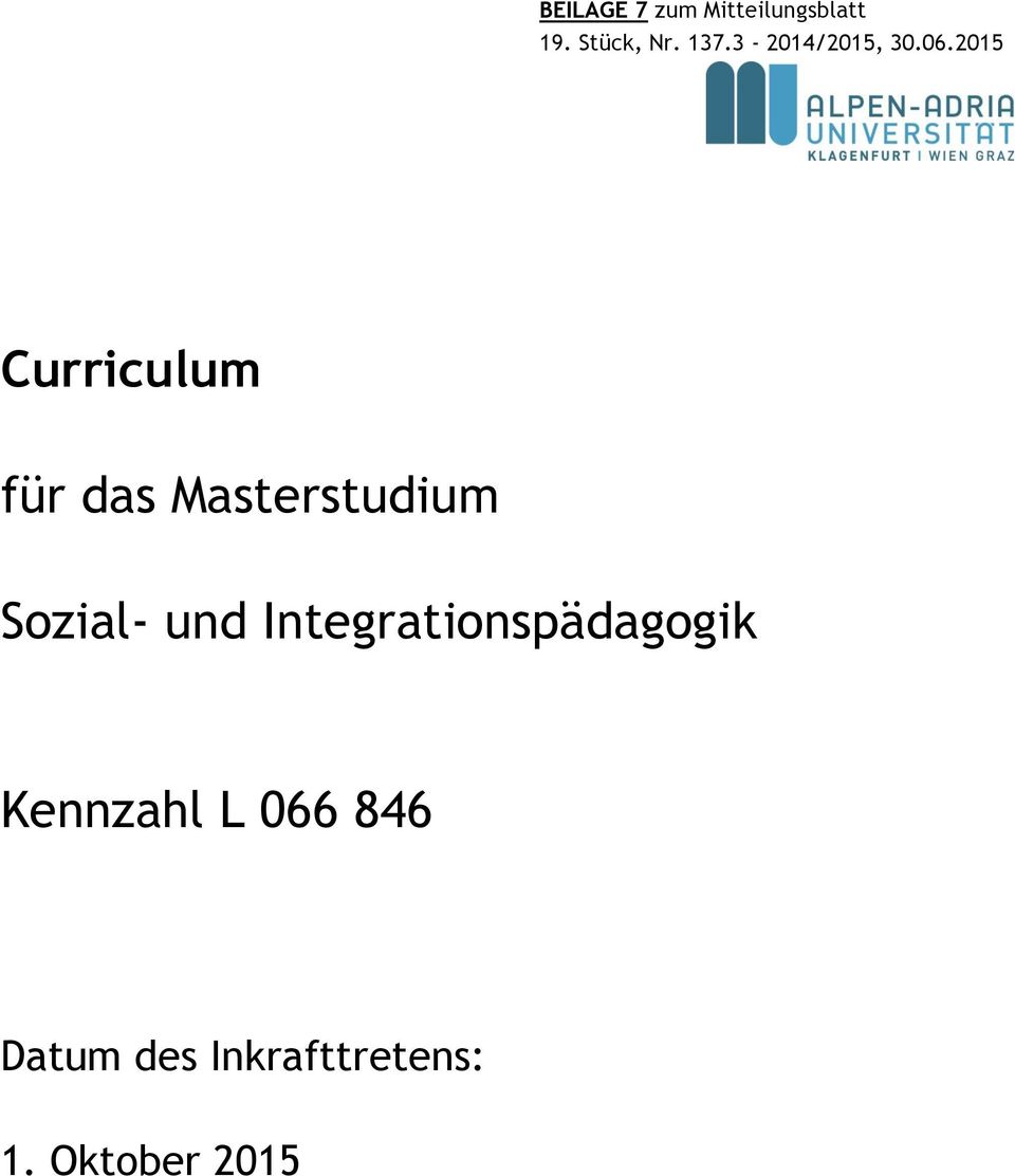 2015 Curriculum für das Masterstudium Sozial- und