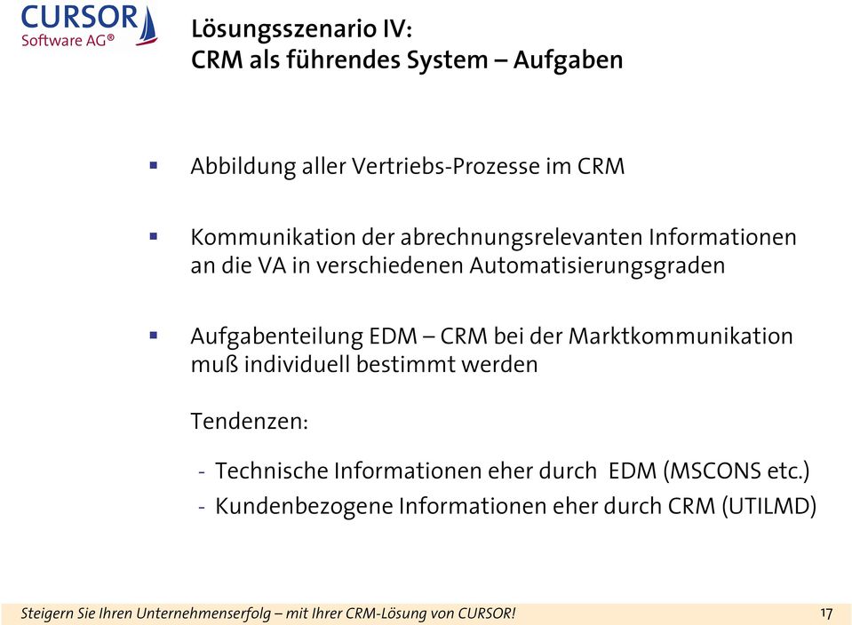 Marktkommunikation muß individuell bestimmt werden Tendenzen: - Technische Informationen eher durch EDM (MSCONS etc.