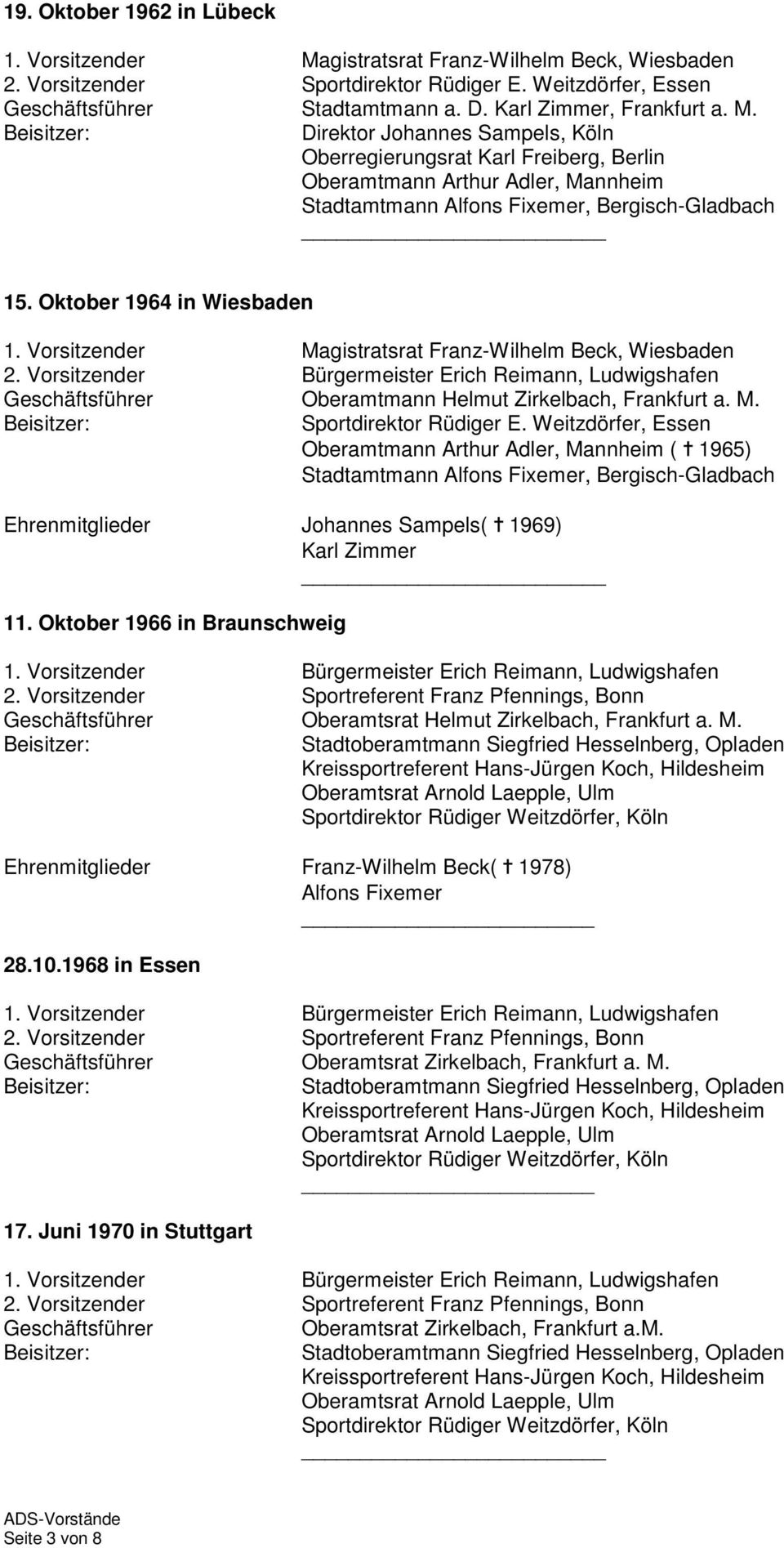 Oktober 1964 in Wiesbaden 1. Vorsitzender Magistratsrat Franz-Wilhelm Beck, Wiesbaden 2.