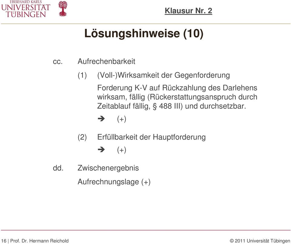 des Darlehens wirksam, fällig (Rückerstattungsanspruch durch Zeitablauf fällig, 488 III)