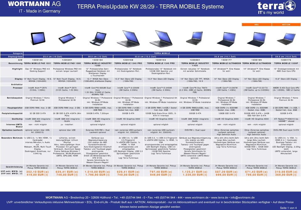 10" Multi-Touch, 16:9, WSVGA (1024x600) Betriebssystem Intel Atom Z670 (512kb, 1,5GHz) Home Premium 32- Professional Windows PAD mit extrem langer Laufzeit!