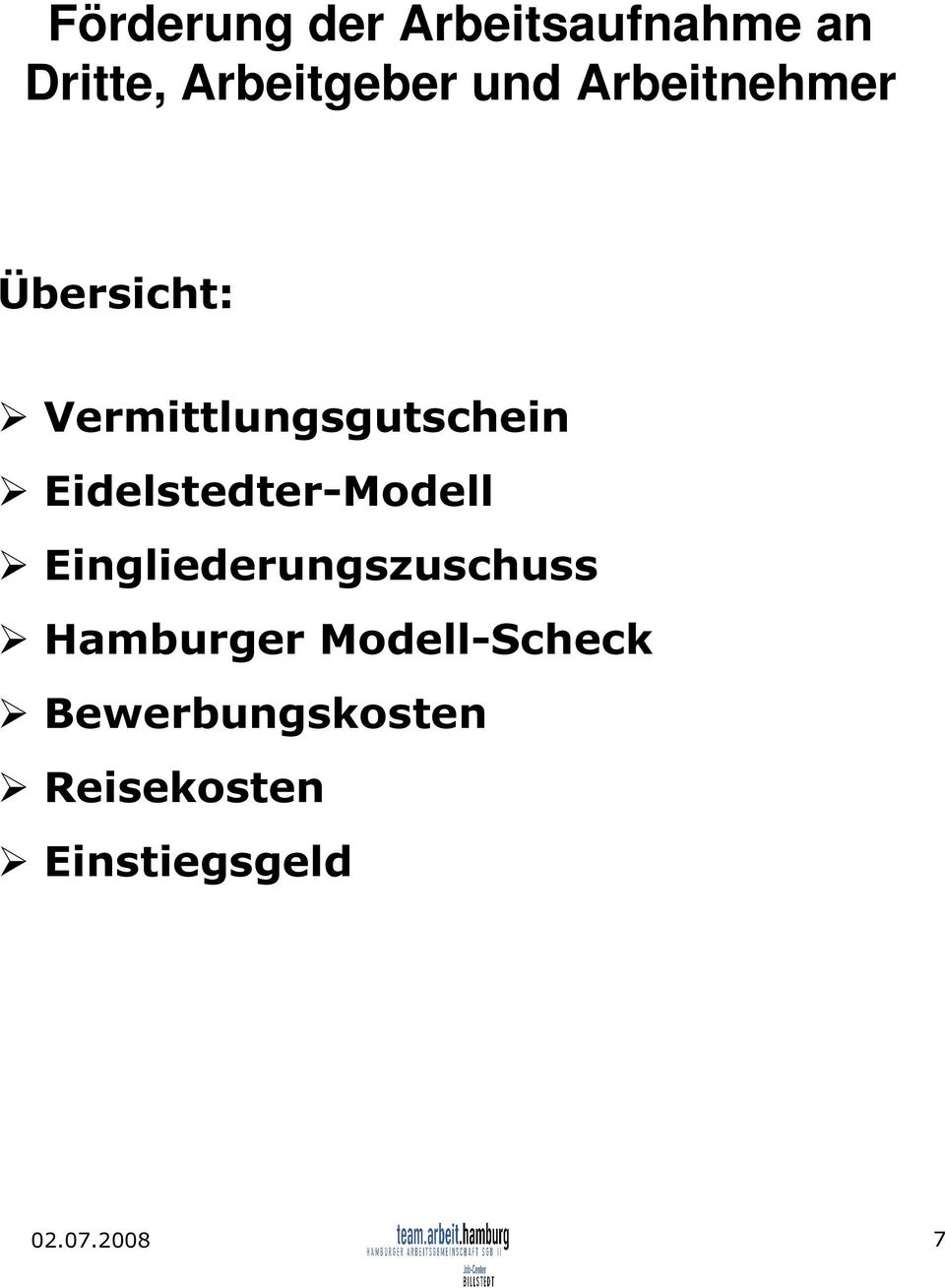 Eidelstedter-Modell Eingliederungszuschuss Hamburger