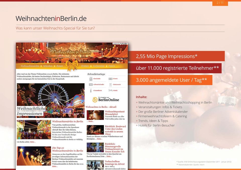 000 angemeldete User / Tag** Inhalte: + Weihnachtsmärkte und Weihnachtsshopping in Berlin + Veranstaltungen: Infos &