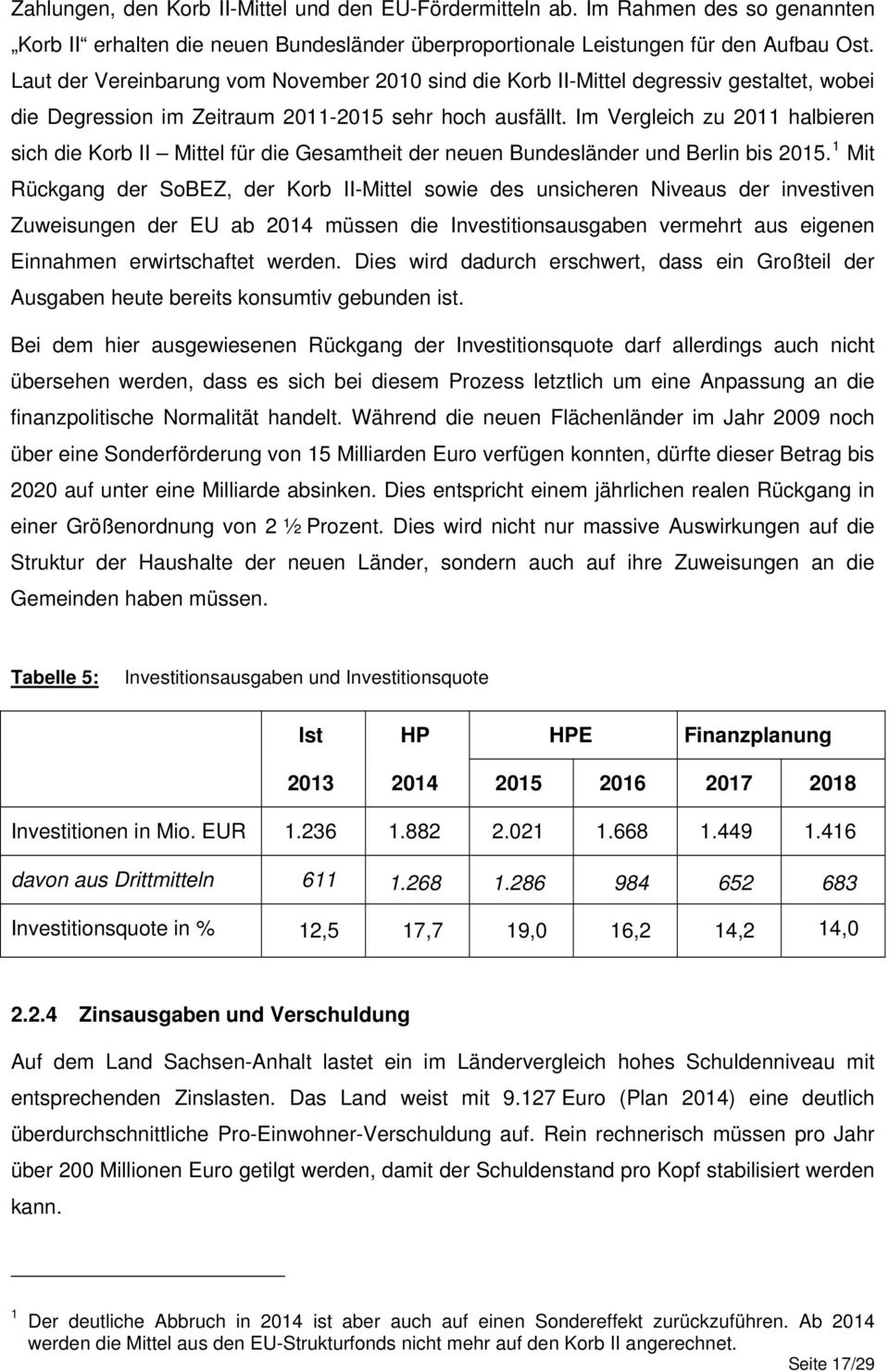 Im Vergleich zu 2011 halbieren sich die Korb II Mittel für die Gesamtheit der neuen Bundesländer und Berlin bis 2015.