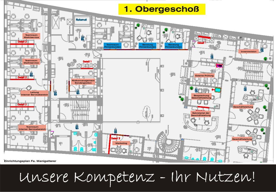 Besprechung Geschäftsleitung Geschäftsleitung Sekretariat der Geschäftsleitung Teamraum Interner