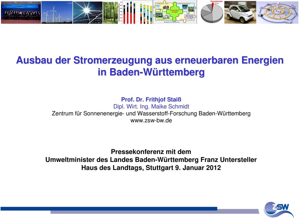 Management Akzeptanz der Bevölkerung Energiekosten 2,1% Ausbau der Stromerzeugung aus erneuerbaren Energien in Baden-Württemberg Prof. Dr. Frithjof Staiß Dipl. Wirt.