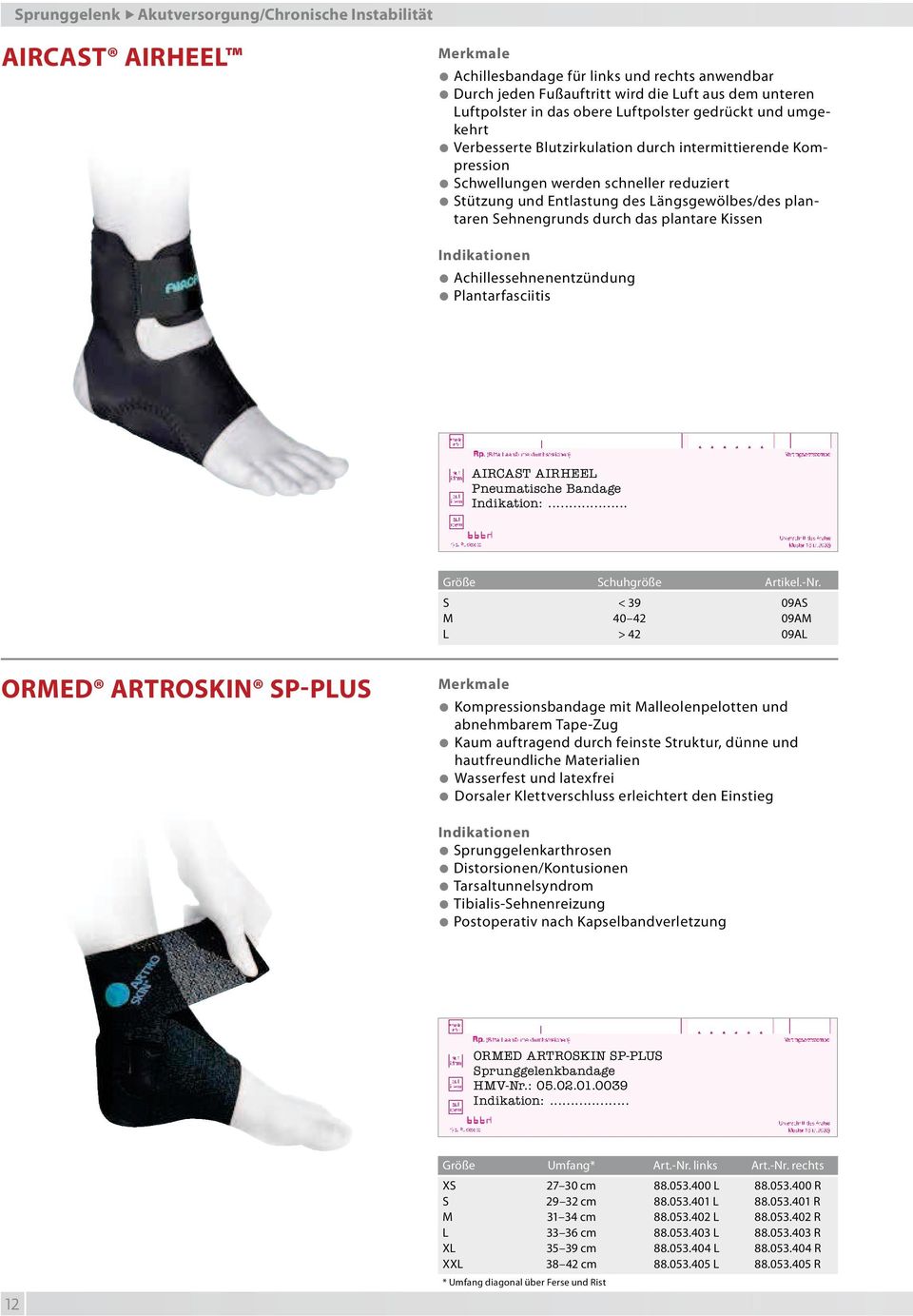 plantare Kissen Achillessehnenentzündung Plantarfasciitis AIRCAST AIRHEEL Pneumatische Bandage Größe Schuhgröße Artikel.-Nr.