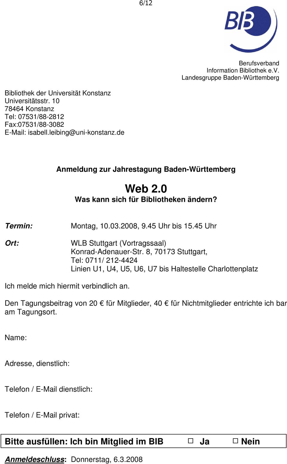 45 Uhr WLB Stuttgart (Vortragssaal) Konrad-Adenauer-Str.
