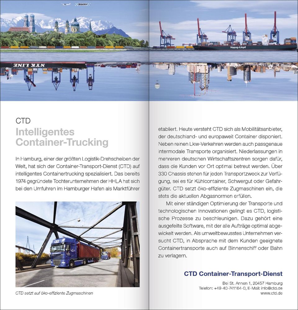Heute versteht CTD sich als Mobilitätsanbieter, der deutschland- und europaweit Container disponiert. Neben reinen Lkw-Verkehren werden auch passgenaue intermodale Transporte organisiert.