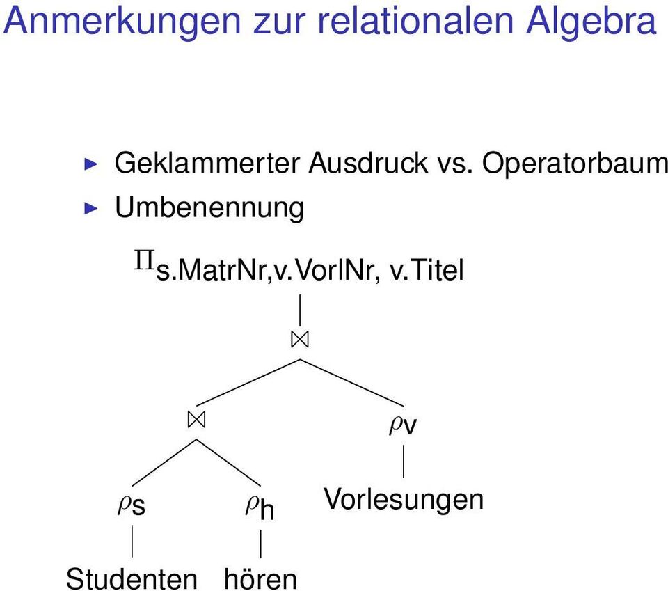 Operatorbaum Umbenennung Π s.matrnr,v.