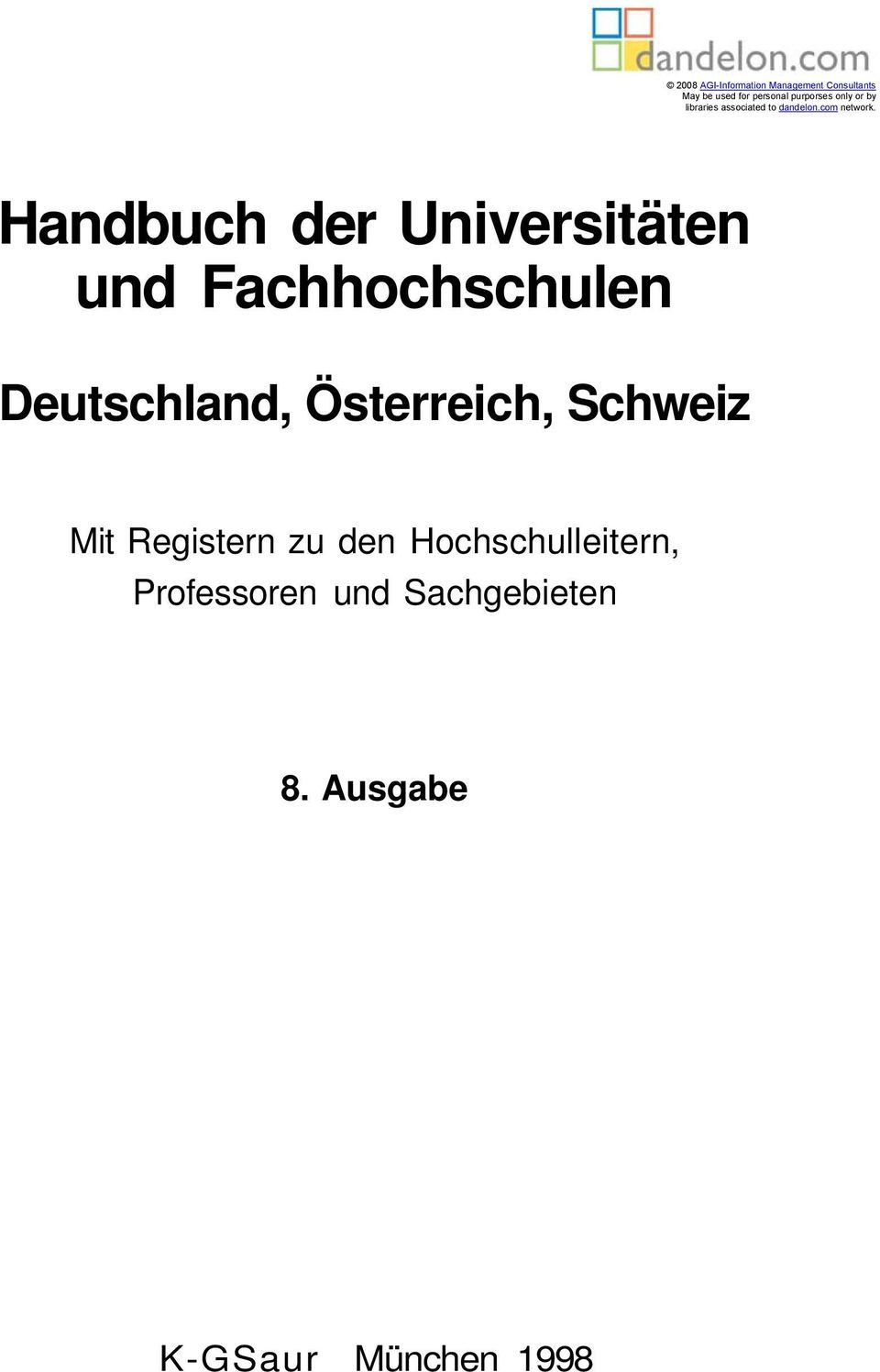 Handbuch der Universitäten und Fachhochschulen Deutschland, Österreich,