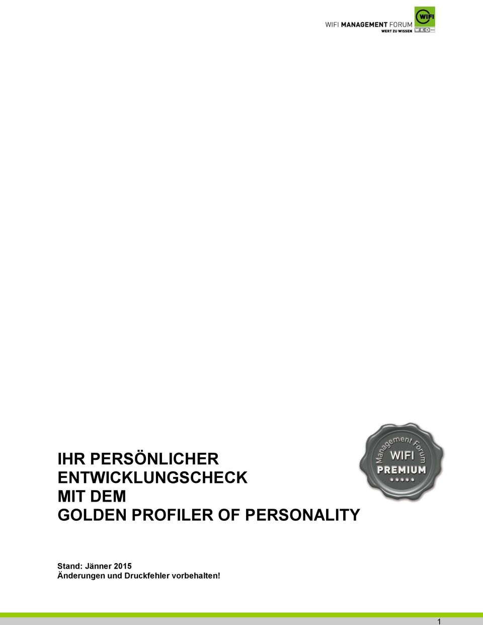 PROFILER OF PERSONALITY Stand: