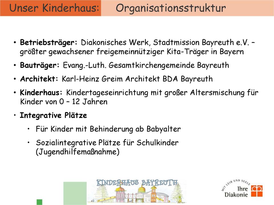 Gesamtkirchengemeinde Bayreuth Architekt: Karl-Heinz Greim Architekt BDA Bayreuth Kinderhaus: